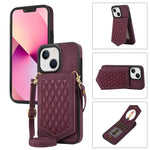Custodia per telefono RFID con trama rombica con cordino e specchio, For iPhone 13 Pro Max, For iPhone 13 Pro, For iPhone 13, For iPhone 13 mini