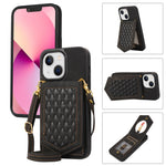 Custodia per telefono RFID con trama rombica con cordino e specchio, For iPhone 13 Pro Max, For iPhone 13 Pro, For iPhone 13, For iPhone 13 mini