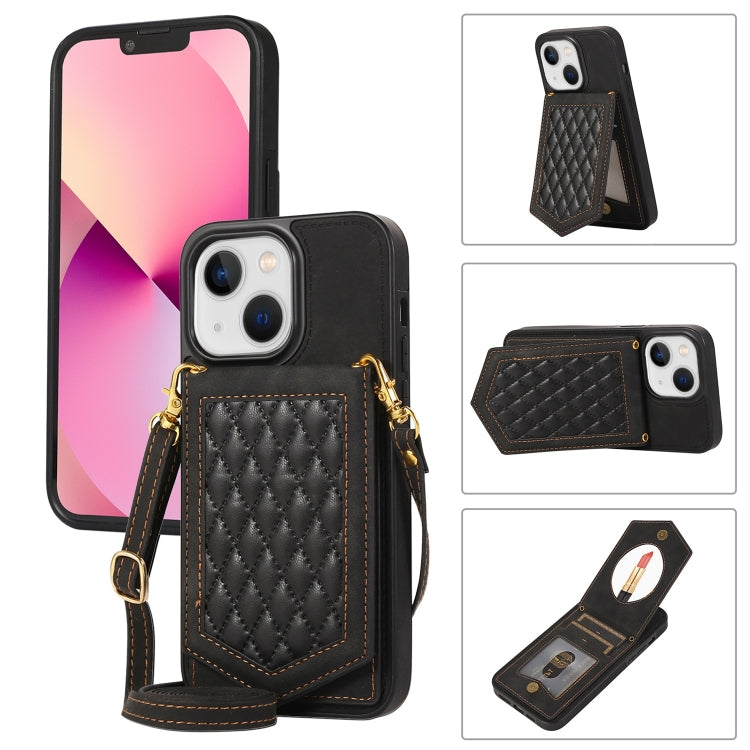 Custodia per telefono RFID con trama rombica con cordino e specchio, For iPhone 13 Pro Max, For iPhone 13 Pro, For iPhone 13, For iPhone 13 mini
