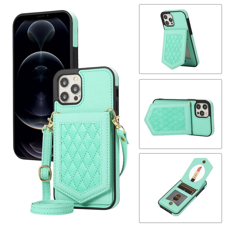 Custodia per telefono RFID con trama rombica con cordino e specchio, For iPhone 12 Pro Max, For iPhone 12 / 12 Pro, For iPhone 12 mini, For iPhone 11 Pro Max