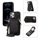 Custodia per telefono RFID con trama rombica con cordino e specchio, For iPhone 12 Pro Max, For iPhone 12 / 12 Pro, For iPhone 12 mini, For iPhone 11 Pro Max
