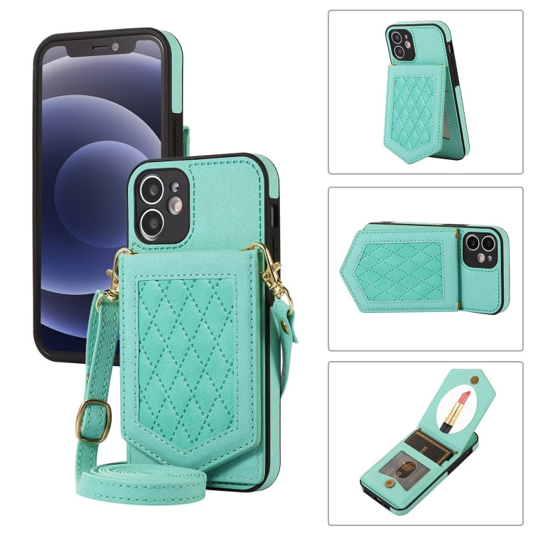 Custodia per telefono RFID con trama rombica con cordino e specchio, For iPhone 12 Pro Max, For iPhone 12 / 12 Pro, For iPhone 12 mini, For iPhone 11 Pro Max