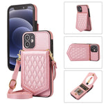 Custodia per telefono RFID con trama rombica con cordino e specchio, For iPhone 12 Pro Max, For iPhone 12 / 12 Pro, For iPhone 12 mini, For iPhone 11 Pro Max