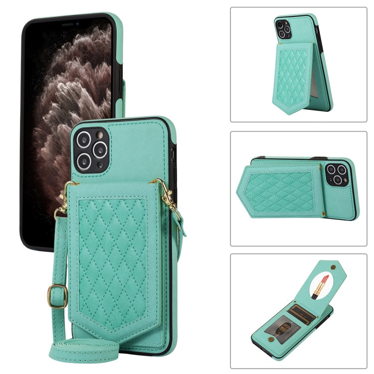 Custodia per telefono RFID con trama rombica con cordino e specchio, For iPhone 11 Pro, For iPhone 11, For iPhone SE 2022 / SE 2020 / 8 / 7, For iPhone 8 Plus / 7 Plus