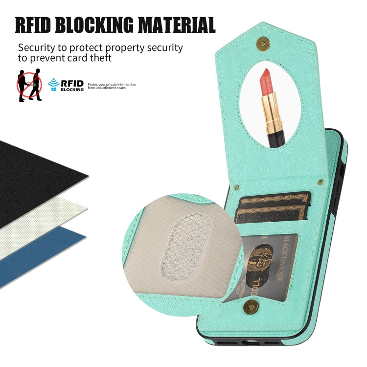 Custodia per telefono RFID con trama rombica con cordino e specchio, For iPhone 11 Pro, For iPhone 11, For iPhone SE 2022 / SE 2020 / 8 / 7, For iPhone 8 Plus / 7 Plus