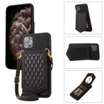 Custodia per telefono RFID con trama rombica con cordino e specchio, For iPhone 11 Pro, For iPhone 11, For iPhone SE 2022 / SE 2020 / 8 / 7, For iPhone 8 Plus / 7 Plus