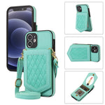 Custodia per telefono RFID con trama rombica con cordino e specchio, For iPhone 11 Pro, For iPhone 11, For iPhone SE 2022 / SE 2020 / 8 / 7, For iPhone 8 Plus / 7 Plus