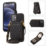 Custodia per telefono RFID con trama rombica con cordino e specchio, For iPhone 11 Pro, For iPhone 11, For iPhone SE 2022 / SE 2020 / 8 / 7, For iPhone 8 Plus / 7 Plus