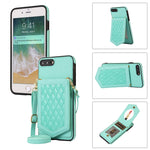 Custodia per telefono RFID con trama rombica con cordino e specchio, For iPhone 11 Pro, For iPhone 11, For iPhone SE 2022 / SE 2020 / 8 / 7, For iPhone 8 Plus / 7 Plus