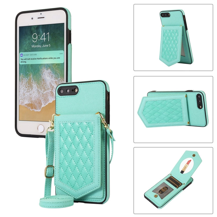 Custodia per telefono RFID con trama rombica con cordino e specchio, For iPhone 11 Pro, For iPhone 11, For iPhone SE 2022 / SE 2020 / 8 / 7, For iPhone 8 Plus / 7 Plus