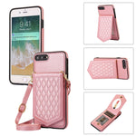 Custodia per telefono RFID con trama rombica con cordino e specchio, For iPhone 11 Pro, For iPhone 11, For iPhone SE 2022 / SE 2020 / 8 / 7, For iPhone 8 Plus / 7 Plus
