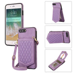 Custodia per telefono RFID con trama rombica con cordino e specchio, For iPhone 11 Pro, For iPhone 11, For iPhone SE 2022 / SE 2020 / 8 / 7, For iPhone 8 Plus / 7 Plus