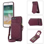 Custodia per telefono RFID con trama rombica con cordino e specchio, For iPhone 11 Pro, For iPhone 11, For iPhone SE 2022 / SE 2020 / 8 / 7, For iPhone 8 Plus / 7 Plus