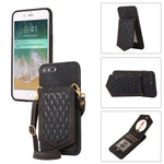 Custodia per telefono RFID con trama rombica con cordino e specchio, For iPhone 11 Pro, For iPhone 11, For iPhone SE 2022 / SE 2020 / 8 / 7, For iPhone 8 Plus / 7 Plus