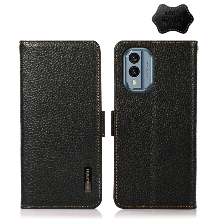 KHAZNEH Custodia per telefono RFID in vera pelle Litchi magnetica laterale, For Nokia X30 5G