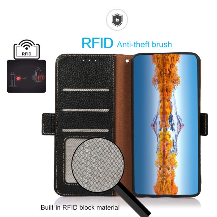 KHAZNEH Custodia per telefono RFID in vera pelle Litchi magnetica laterale, For Nokia X30 5G