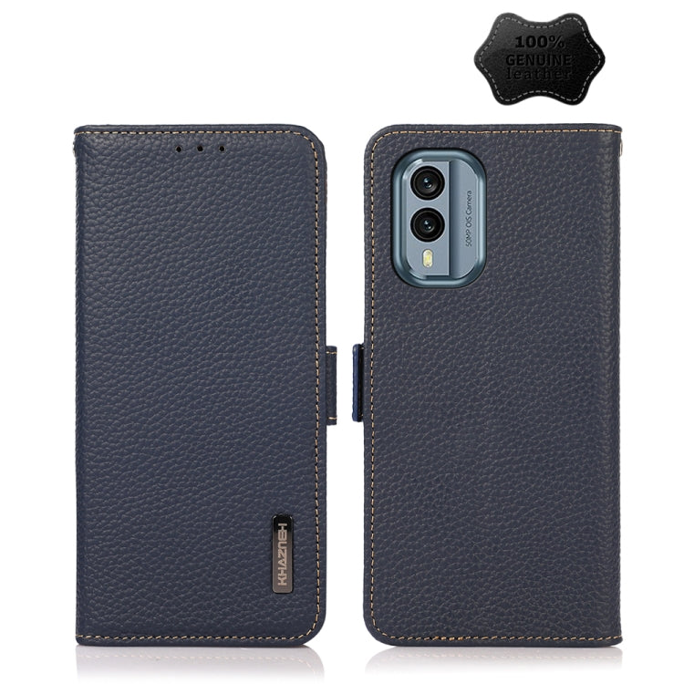 KHAZNEH Custodia per telefono RFID in vera pelle Litchi magnetica laterale, For Nokia X30 5G