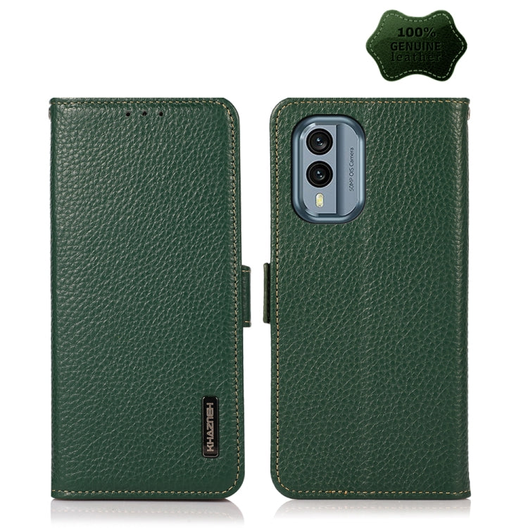 KHAZNEH Custodia per telefono RFID in vera pelle Litchi magnetica laterale, For Nokia X30 5G
