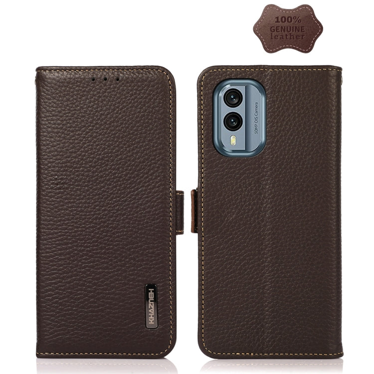 KHAZNEH Custodia per telefono RFID in vera pelle Litchi magnetica laterale, For Nokia X30 5G