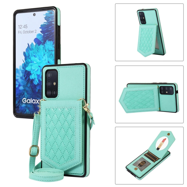 Custodia per telefono RFID con trama rombica con cordino e specchio, For Samsung Galaxy A12 5G, For Samsung Galaxy A13 5G / 4G, For Samsung Galaxy A51 4G, For Samsung Galaxy A52 5G / 4G / A52s