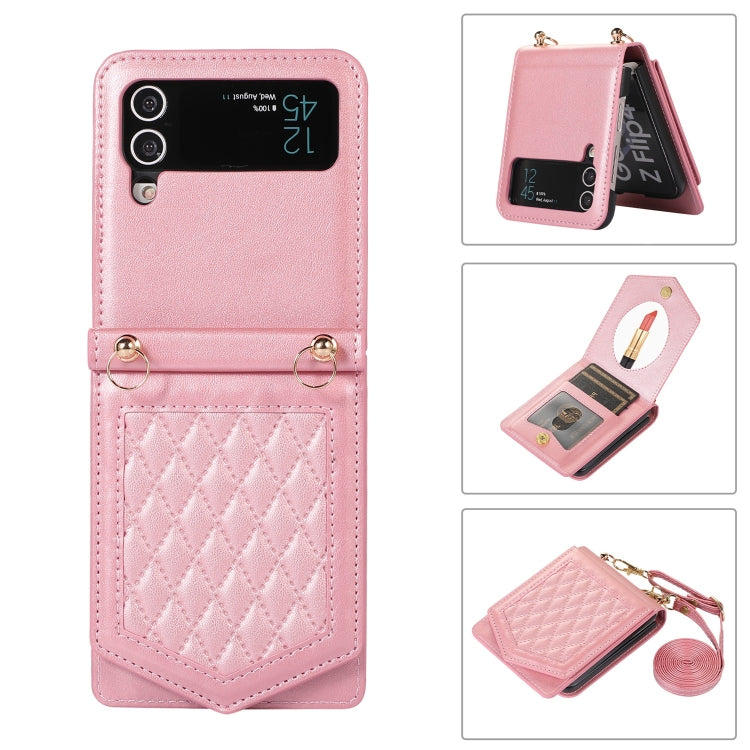 Custodia per telefono RFID con trama rombica con cordino e specchio, For Samsung Galaxy A53 5G, For Samsung Galaxy Z Flip4 5G, For Samsung Galaxy Z Flip3 5G, For Samsung Galaxy Note20 Ultra