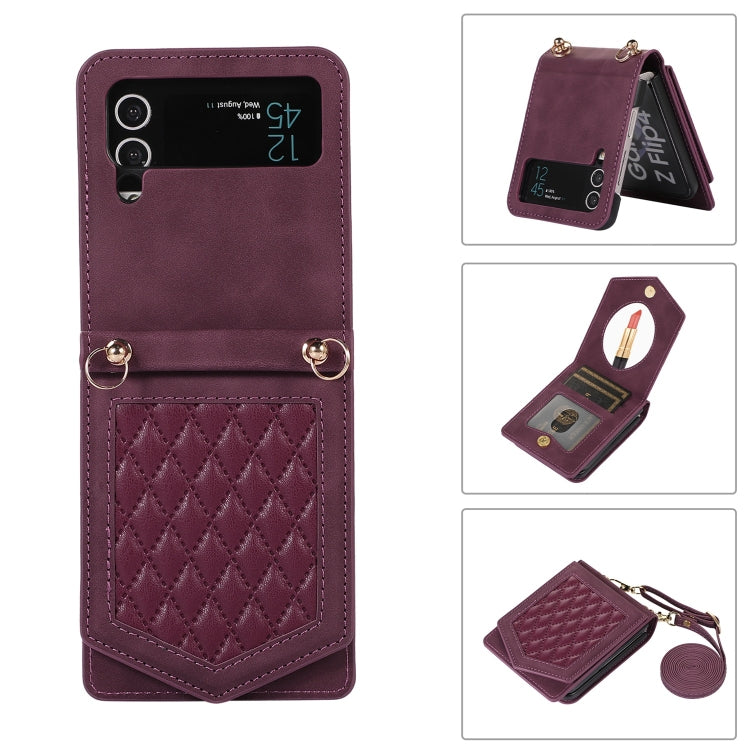 Custodia per telefono RFID con trama rombica con cordino e specchio, For Samsung Galaxy A53 5G, For Samsung Galaxy Z Flip4 5G, For Samsung Galaxy Z Flip3 5G, For Samsung Galaxy Note20 Ultra