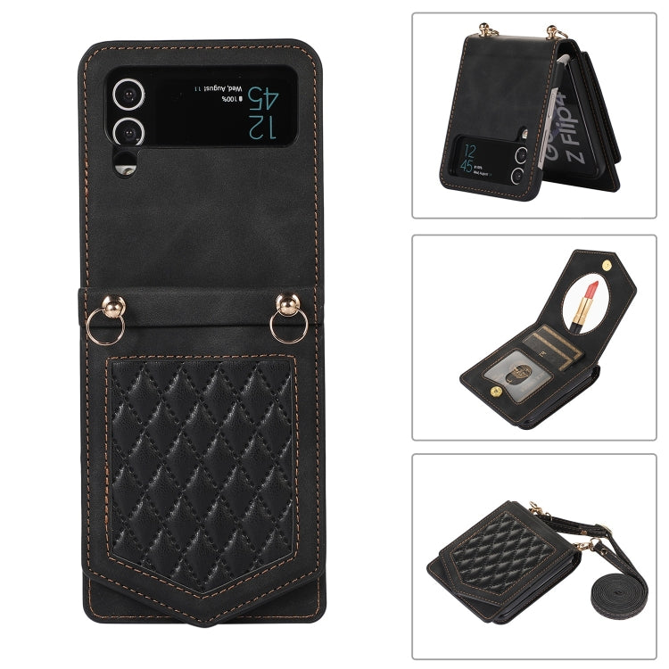 Custodia per telefono RFID con trama rombica con cordino e specchio, For Samsung Galaxy A53 5G, For Samsung Galaxy Z Flip4 5G, For Samsung Galaxy Z Flip3 5G, For Samsung Galaxy Note20 Ultra
