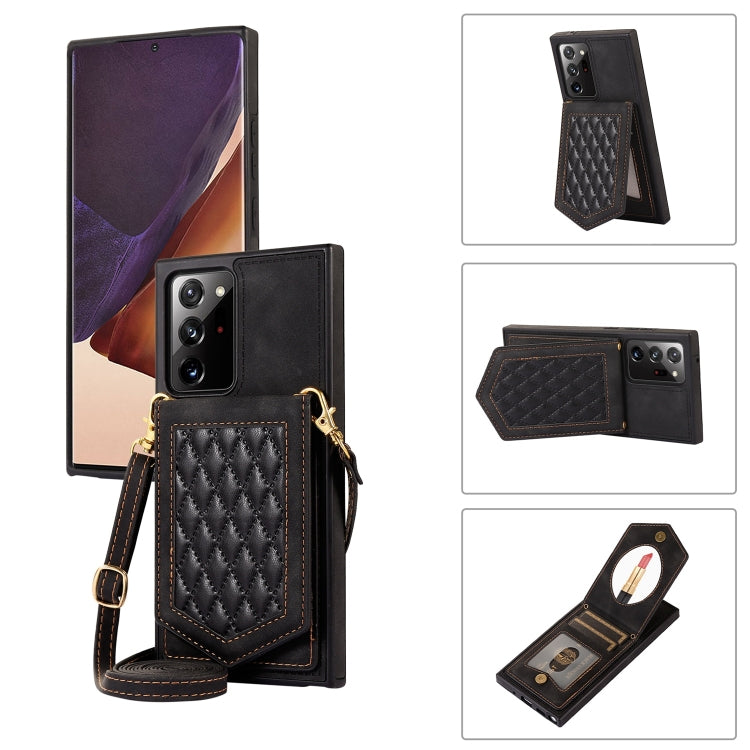 Custodia per telefono RFID con trama rombica con cordino e specchio, For Samsung Galaxy A53 5G, For Samsung Galaxy Z Flip4 5G, For Samsung Galaxy Z Flip3 5G, For Samsung Galaxy Note20 Ultra