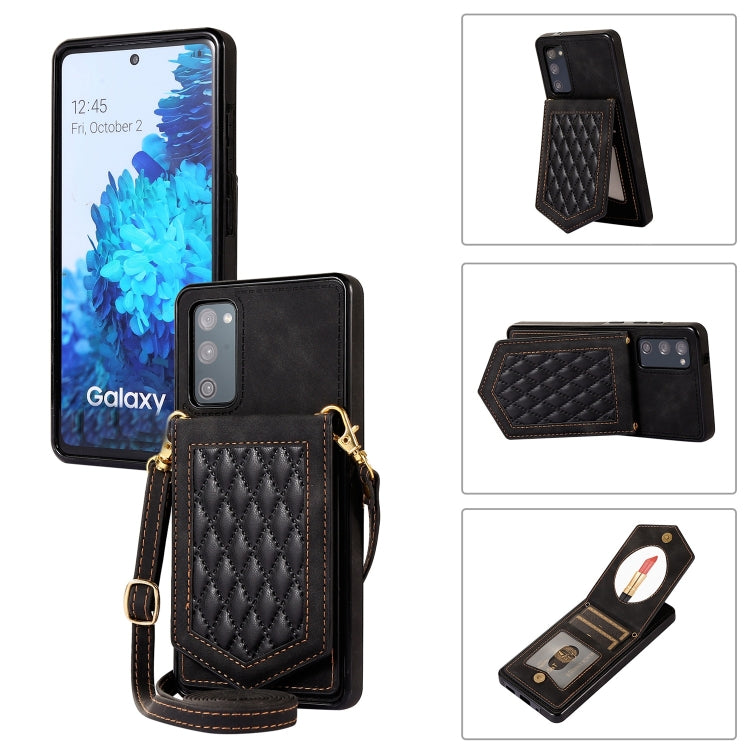 Custodia per telefono RFID con trama rombica con cordino e specchio, For Samsung Galaxy S20, For Samsung Galaxy S20+, For Samsung Galaxy S20 FE, For Samsung Galaxy S21 Ultra 5G