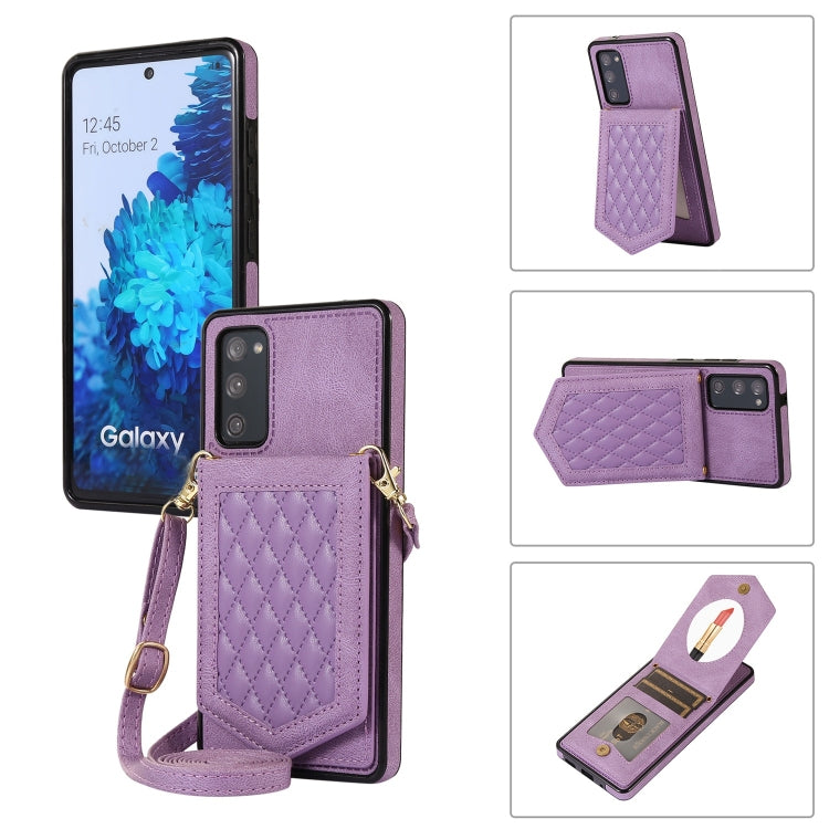 Custodia per telefono RFID con trama rombica con cordino e specchio, For Samsung Galaxy S20, For Samsung Galaxy S20+, For Samsung Galaxy S20 FE, For Samsung Galaxy S21 Ultra 5G