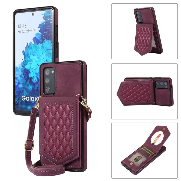 Custodia per telefono RFID con trama rombica con cordino e specchio, For Samsung Galaxy S20, For Samsung Galaxy S20+, For Samsung Galaxy S20 FE, For Samsung Galaxy S21 Ultra 5G