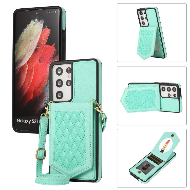 Custodia per telefono RFID con trama rombica con cordino e specchio, For Samsung Galaxy S20, For Samsung Galaxy S20+, For Samsung Galaxy S20 FE, For Samsung Galaxy S21 Ultra 5G