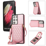 Custodia per telefono RFID con trama rombica con cordino e specchio, For Samsung Galaxy S20, For Samsung Galaxy S20+, For Samsung Galaxy S20 FE, For Samsung Galaxy S21 Ultra 5G