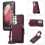 Custodia per telefono RFID con trama rombica con cordino e specchio, For Samsung Galaxy S20, For Samsung Galaxy S20+, For Samsung Galaxy S20 FE, For Samsung Galaxy S21 Ultra 5G