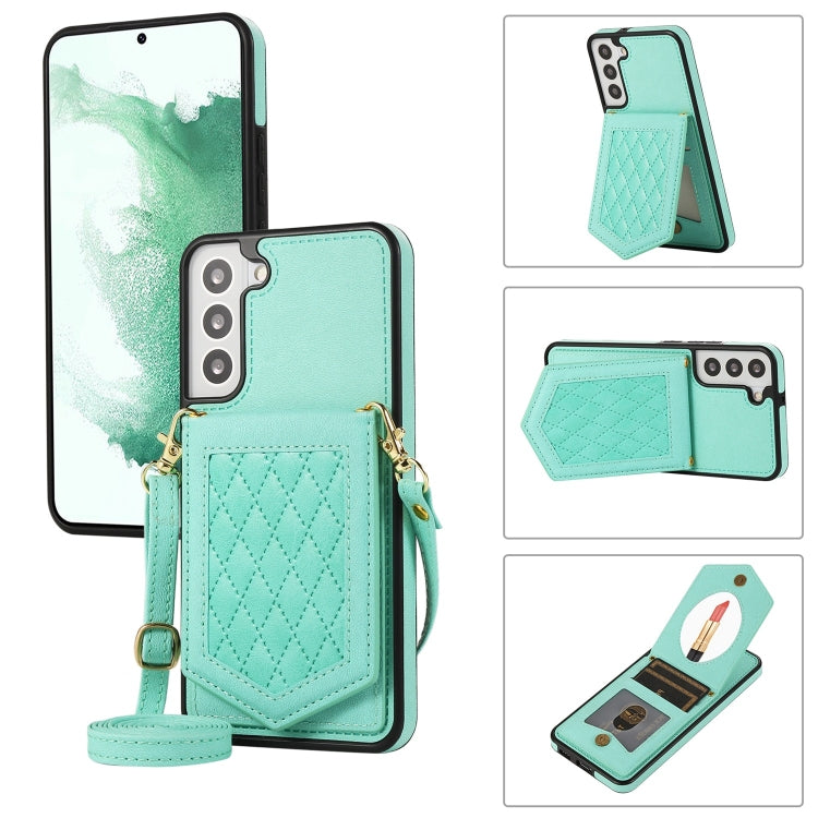 Custodia per telefono RFID con trama rombica con cordino e specchio, For Samsung Galaxy S22+ 5G, For Samsung Galaxy S22 5G, For Samsung Galaxy S21 5G, For Samsung Galaxy S21+ 5G