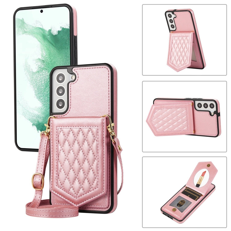 Custodia per telefono RFID con trama rombica con cordino e specchio, For Samsung Galaxy S22+ 5G, For Samsung Galaxy S22 5G, For Samsung Galaxy S21 5G, For Samsung Galaxy S21+ 5G