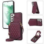 Custodia per telefono RFID con trama rombica con cordino e specchio, For Samsung Galaxy S22+ 5G, For Samsung Galaxy S22 5G, For Samsung Galaxy S21 5G, For Samsung Galaxy S21+ 5G