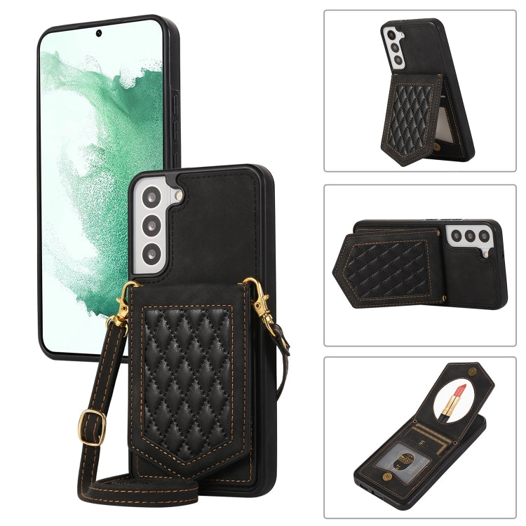 Custodia per telefono RFID con trama rombica con cordino e specchio, For Samsung Galaxy S22+ 5G, For Samsung Galaxy S22 5G, For Samsung Galaxy S21 5G, For Samsung Galaxy S21+ 5G