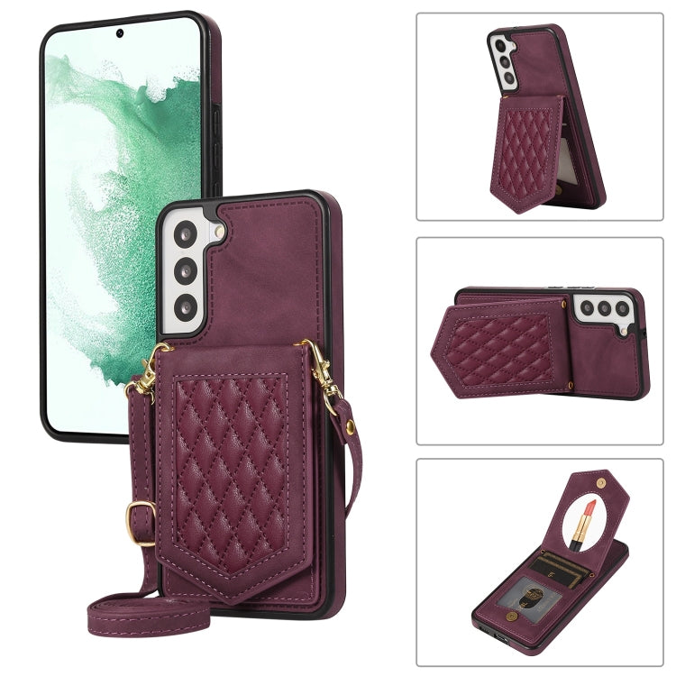 Custodia per telefono RFID con trama rombica con cordino e specchio, For Samsung Galaxy S21 FE 5G, For Samsung Galaxy S22 Ultra 5G