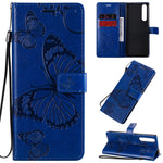 Custodia in pelle a ribalta orizzontale con motivo a rilievo farfalle 3D con supporto e slot per schede, portafoglio e cordino, For Sony Xperia 1 II, For Xiaomi Mi 10 5G / Mi 10 Pro 5G