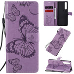 Custodia in pelle a ribalta orizzontale con motivo a rilievo farfalle 3D con supporto e slot per schede, portafoglio e cordino, For Sony Xperia 1 II, For Xiaomi Mi 10 5G / Mi 10 Pro 5G