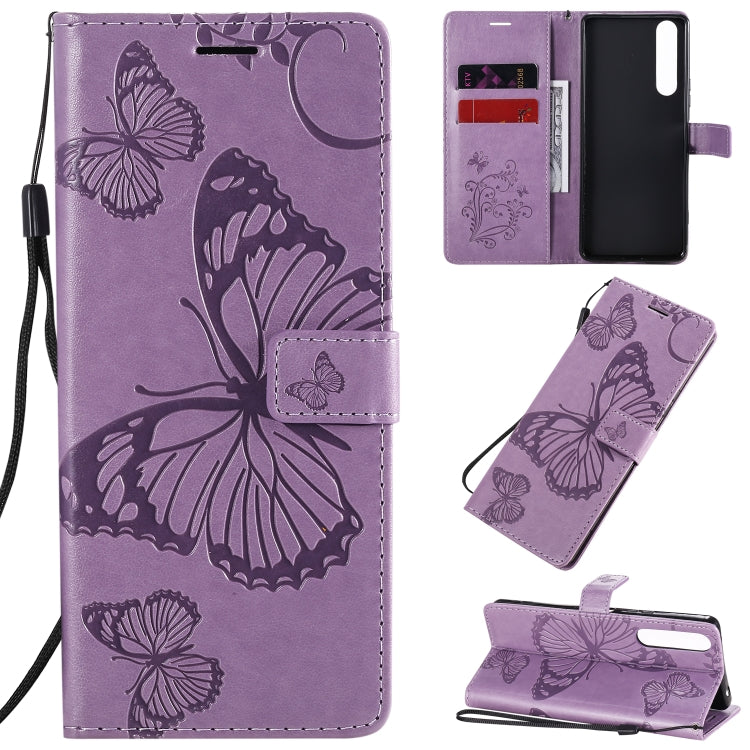 Custodia in pelle a ribalta orizzontale con motivo a rilievo farfalle 3D con supporto e slot per schede, portafoglio e cordino, For Sony Xperia 1 II, For Xiaomi Mi 10 5G / Mi 10 Pro 5G