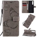 Custodia in pelle a ribalta orizzontale con motivo a rilievo farfalle 3D con supporto e slot per schede, portafoglio e cordino, For Sony Xperia 1 II, For Xiaomi Mi 10 5G / Mi 10 Pro 5G