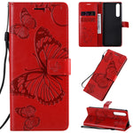 Custodia in pelle a ribalta orizzontale con motivo a rilievo farfalle 3D con supporto e slot per schede, portafoglio e cordino, For Sony Xperia 1 II, For Xiaomi Mi 10 5G / Mi 10 Pro 5G