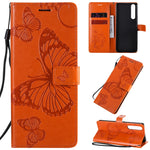 Custodia in pelle a ribalta orizzontale con motivo a rilievo farfalle 3D con supporto e slot per schede, portafoglio e cordino, For Sony Xperia 1 II, For Xiaomi Mi 10 5G / Mi 10 Pro 5G
