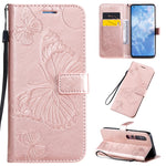 Custodia in pelle a ribalta orizzontale con motivo a rilievo farfalle 3D con supporto e slot per schede, portafoglio e cordino, For Sony Xperia 1 II, For Xiaomi Mi 10 5G / Mi 10 Pro 5G