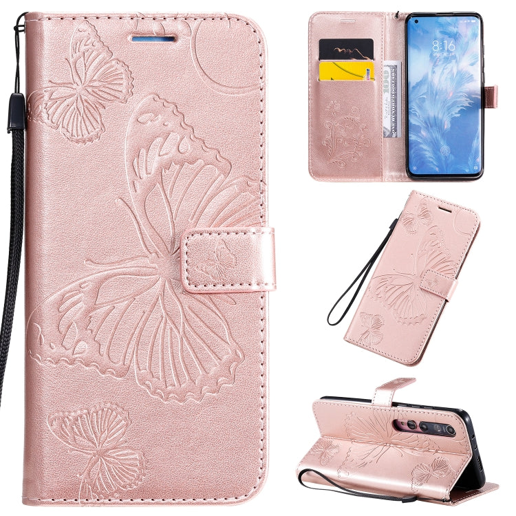 Custodia in pelle a ribalta orizzontale con motivo a rilievo farfalle 3D con supporto e slot per schede, portafoglio e cordino, For Sony Xperia 1 II, For Xiaomi Mi 10 5G / Mi 10 Pro 5G