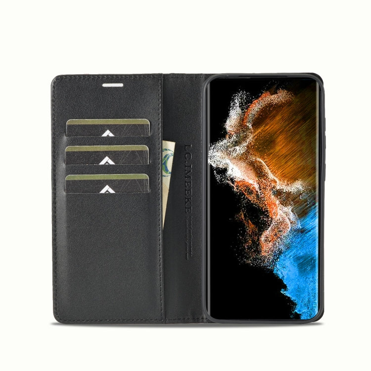 LC.IMEEKE Custodia per telefono in pelle con vibrazione orizzontale PU + TPU in fibra di carbonio, For Samsung Galaxy S23 5G, For Samsung Galaxy S23+ 5G, For Samsung Galaxy S23 Ultra 5G