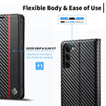 LC.IMEEKE Custodia per telefono in pelle con vibrazione orizzontale PU + TPU in fibra di carbonio, For Samsung Galaxy S23 5G, For Samsung Galaxy S23+ 5G, For Samsung Galaxy S23 Ultra 5G