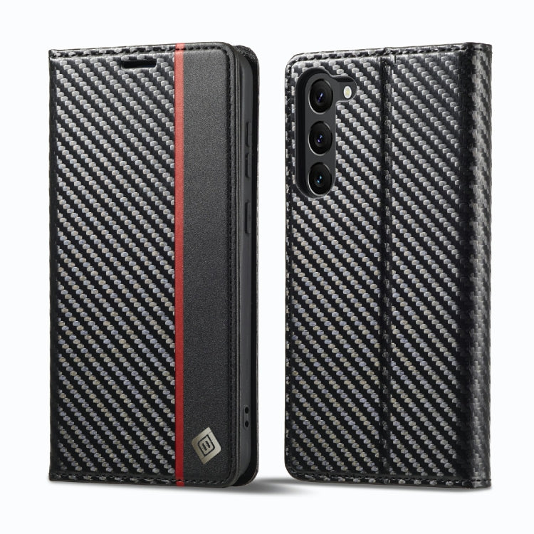 LC.IMEEKE Custodia per telefono in pelle con vibrazione orizzontale PU + TPU in fibra di carbonio, For Samsung Galaxy S23 5G, For Samsung Galaxy S23+ 5G, For Samsung Galaxy S23 Ultra 5G